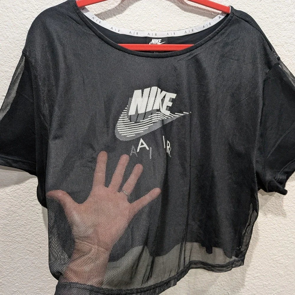 NWT Nike Womens Air Mesh Crop Top 3X Black White Logo Layered Tee Plus Sporty